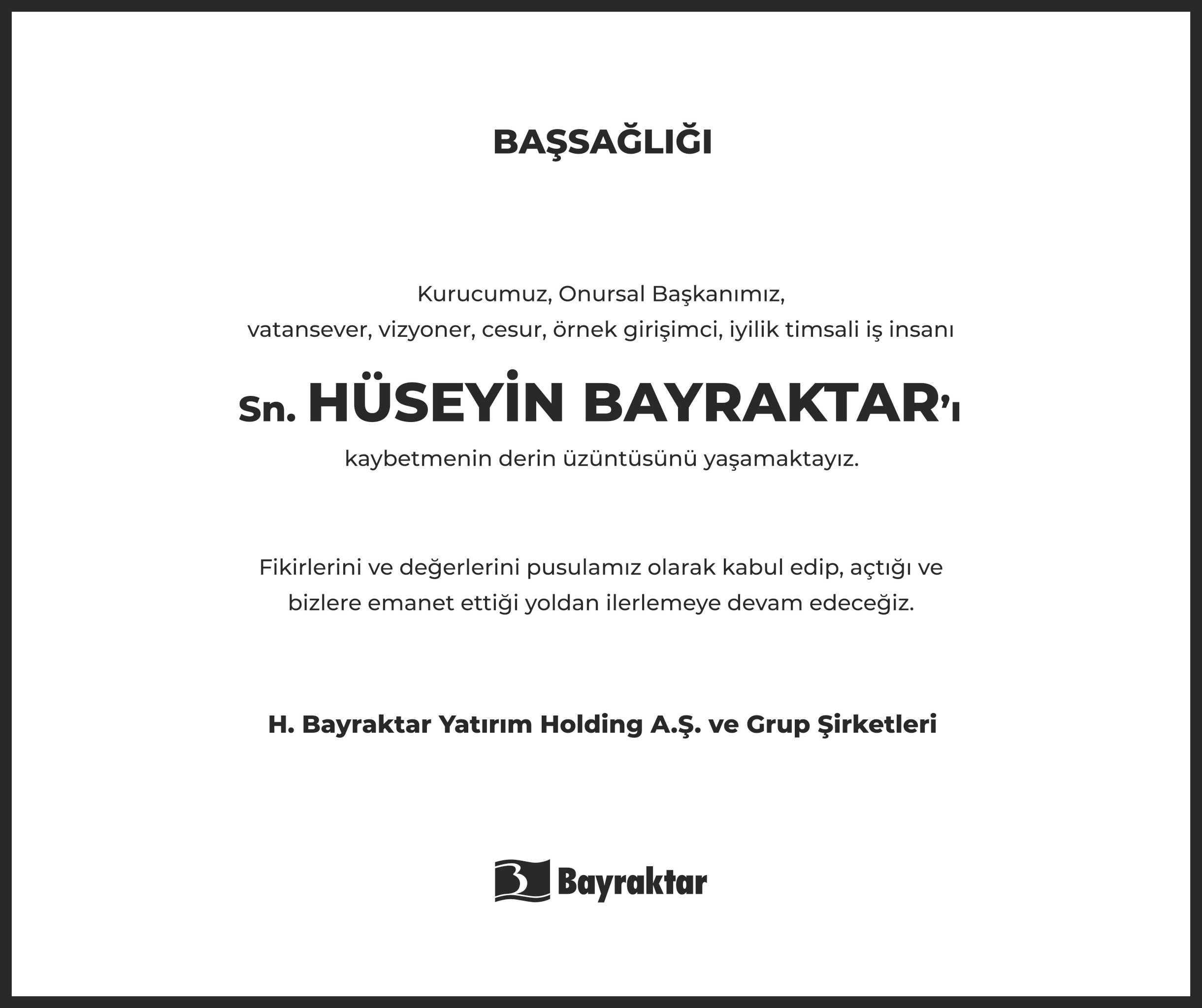 Bayraktar başsağlığı ilanı