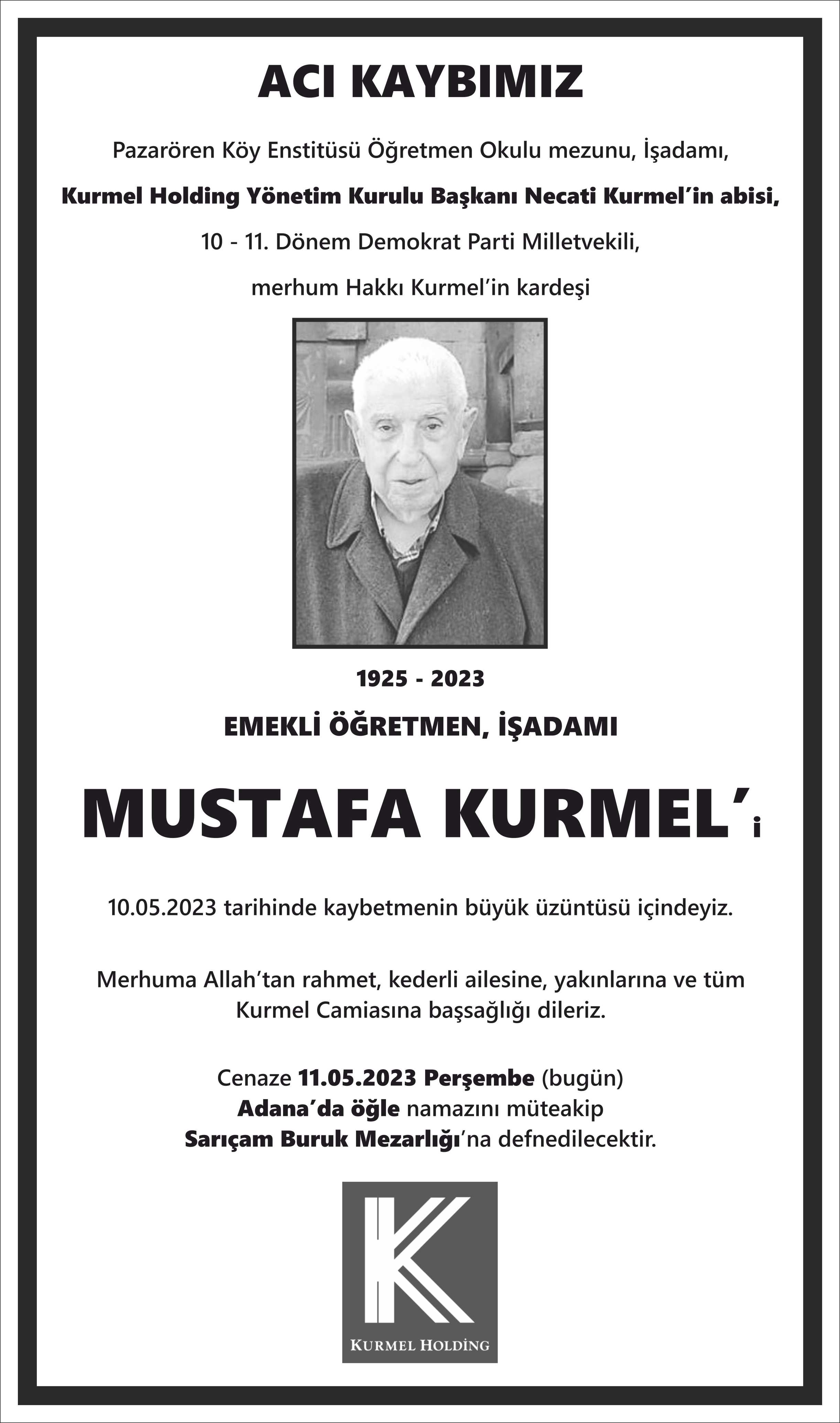 Kurmel kurumsal vefat duyurusu