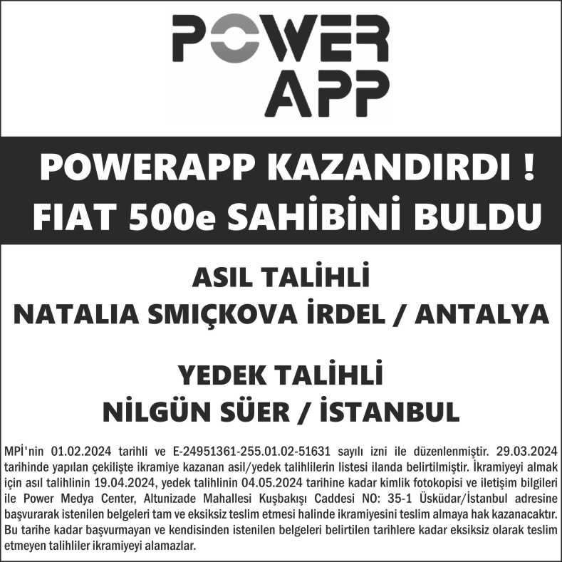 PowerApp çekiliş sonuç duyurusu