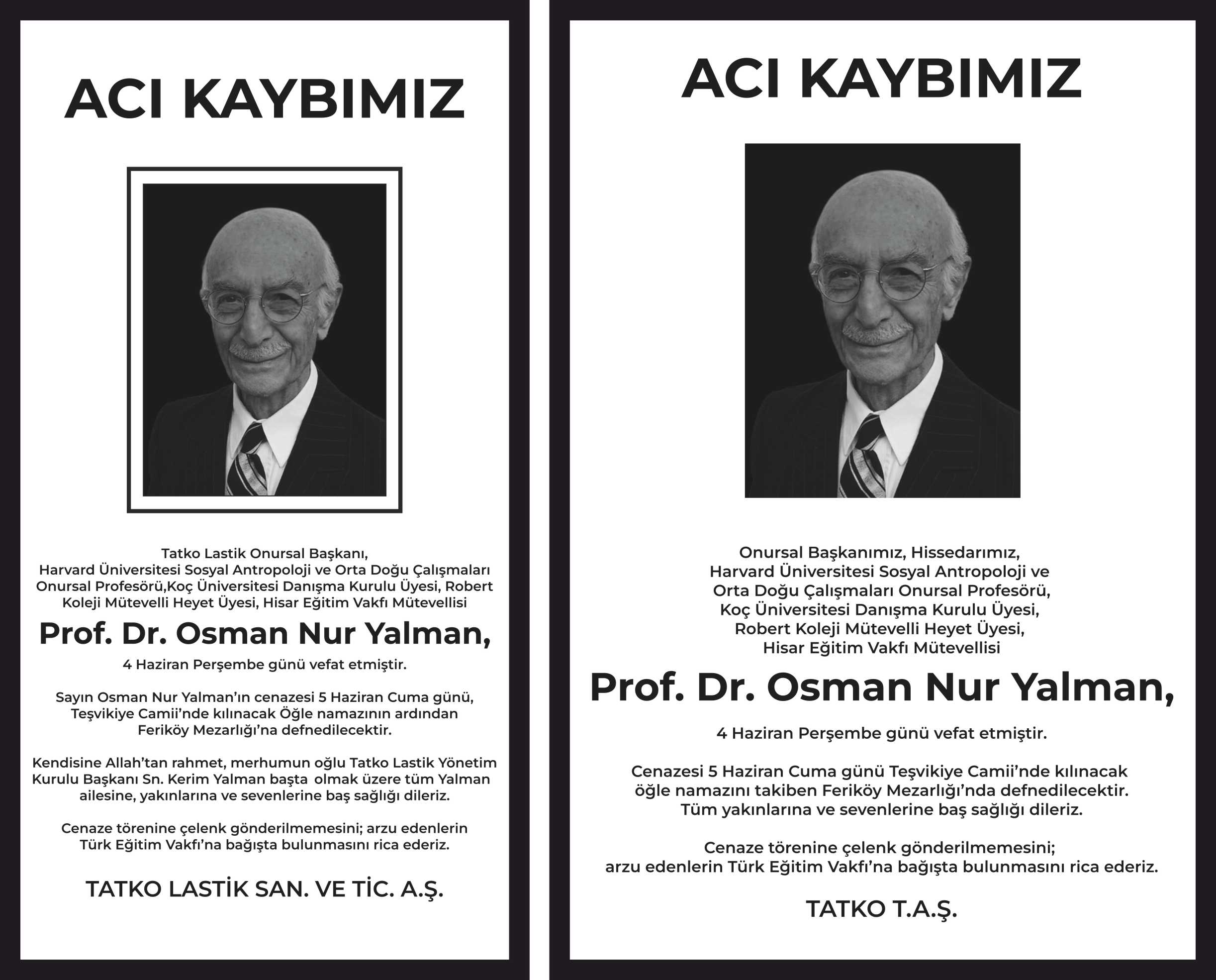 Tatko AŞ kurumsal vefat ilanı